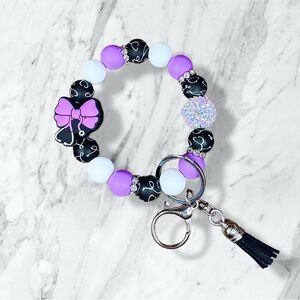 Stethoscope Purple Bow Beaded Wristlet Keychain